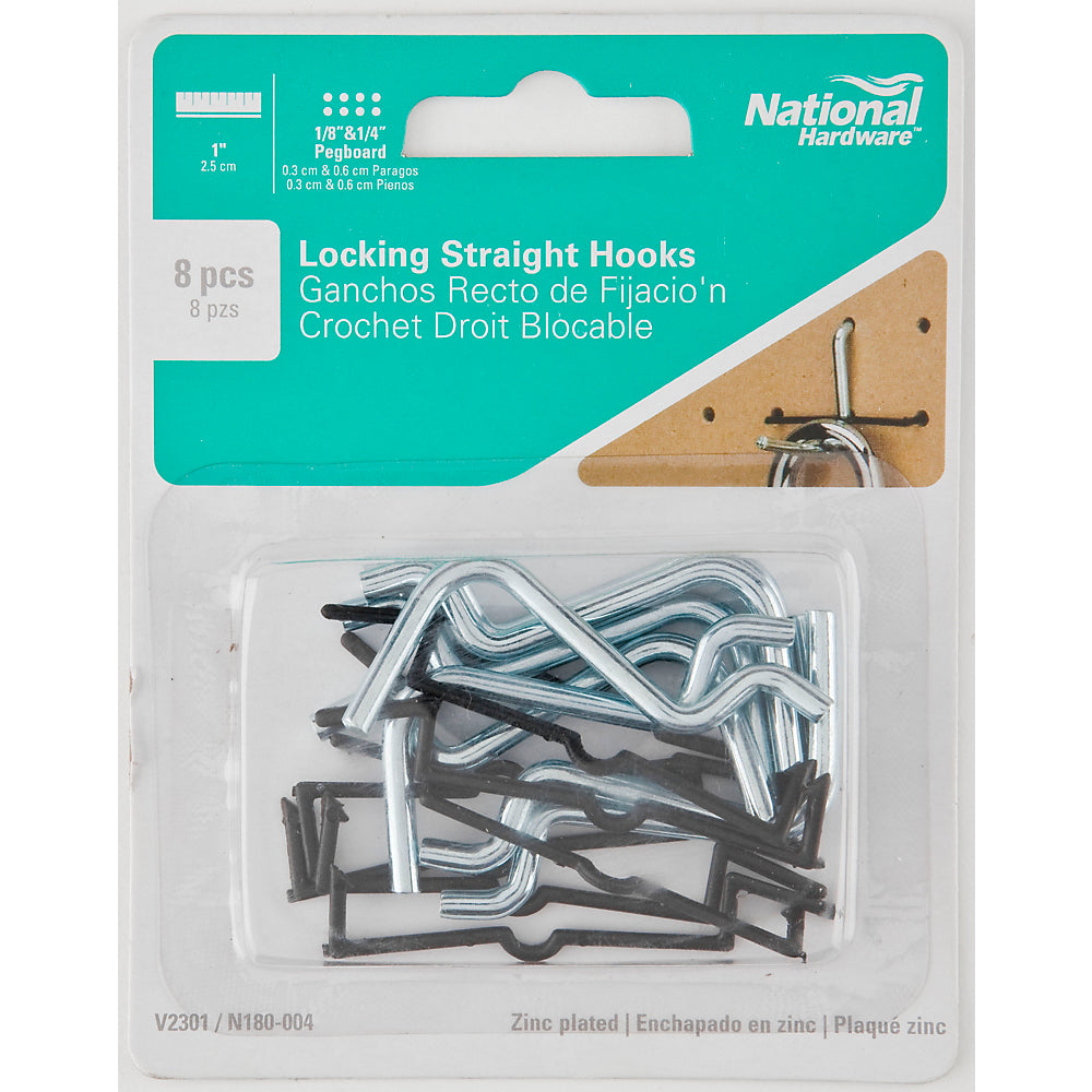 National Hardware® N180-004 Locking Straight Angle Hook, Steel, 1", 8-Pack