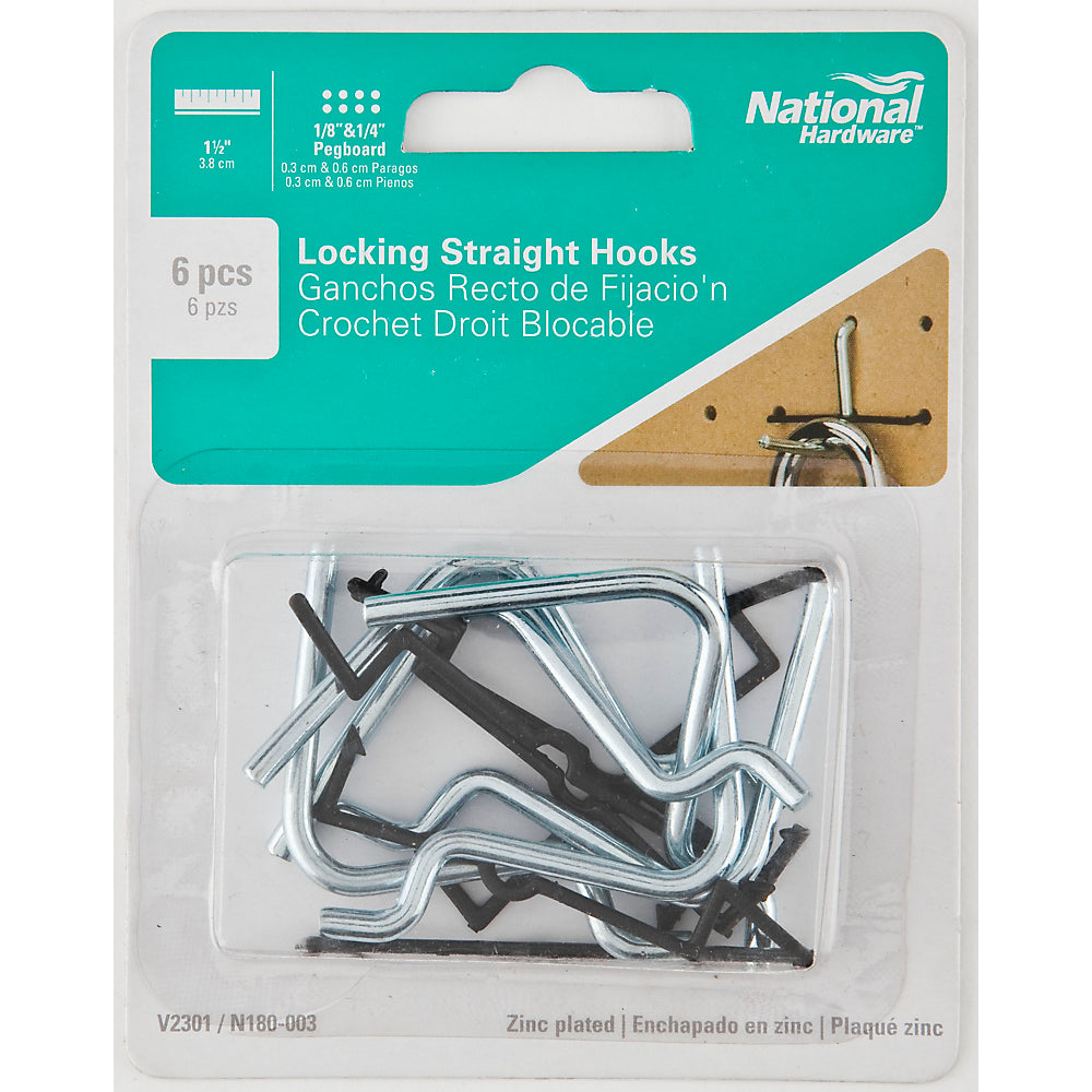 National Hardware® N180-003 Locking Straight Angle Hook, Steel, 1-1/2", 6-Pack