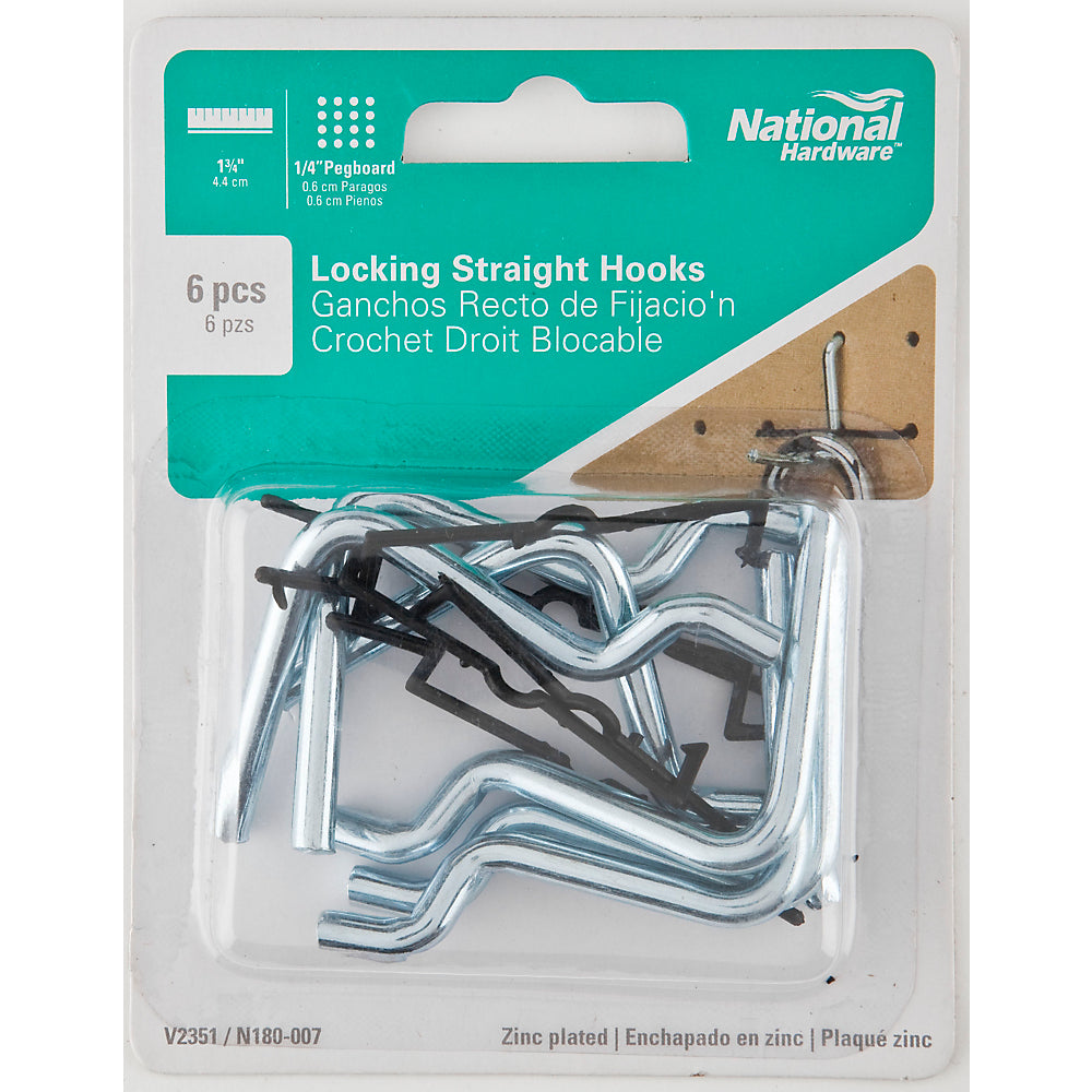 National Hardware® N180-007 Locking Straight Angle Hook, Steel, 1-3/4", 6-Pack