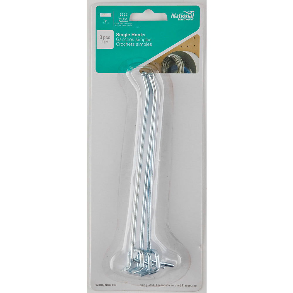 National Hardware® N180-013 Galvanized Steel Angle Hook, V2310, 6", 3-Pack