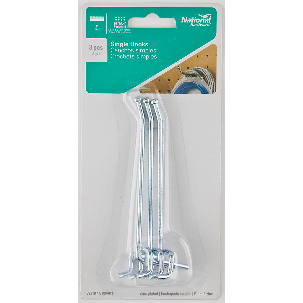 National Hardware® N180-011 Galvanized Steel Angle Hook, V2310, 4", 3-Pack