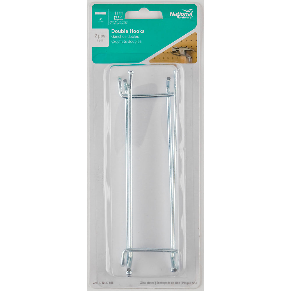 National Hardware® N180-038 Zinc Plated Double Angle Hook, V2311, 6", 2 Pack