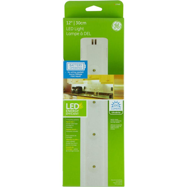 GE 17446 Battery-Op Wireless Under-Cabinet LED Light Fixture, 12", 100-Lumens