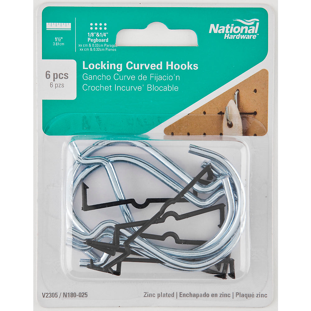 National Hardware® N180-025 Galvanized Steel Angle Hook, V2305, 1-1/2", 6 Pack
