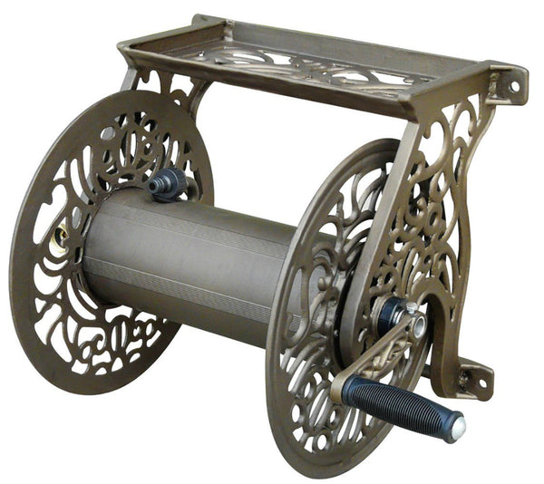 Liberty Garden 704 Decorative Cast Aluminum Wall-Mount Hose Reel, Bronze, 125'
