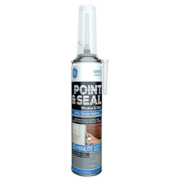 GE M90059 Point & Seal 100% Silicone Window & Door Sealant, White, 7.25 Oz