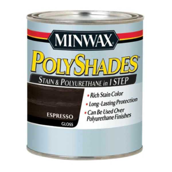 Minwax 214974444 PolyShades Stain/Polyurethane in 1 Step, Espresso, Gloss,1/2 Pt