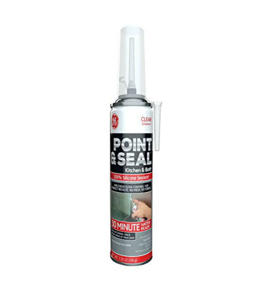 GE M90066 Point & Seal 100% Silicone Kitchen & Bath Sealant, Clear, 7.25 Oz