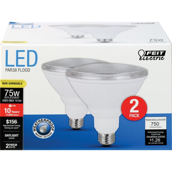 Feit Electric® PAR3875/850/10KLED/2 Non-Dimmable PAR38 LED Bulb, 10.5W, 2-Pack