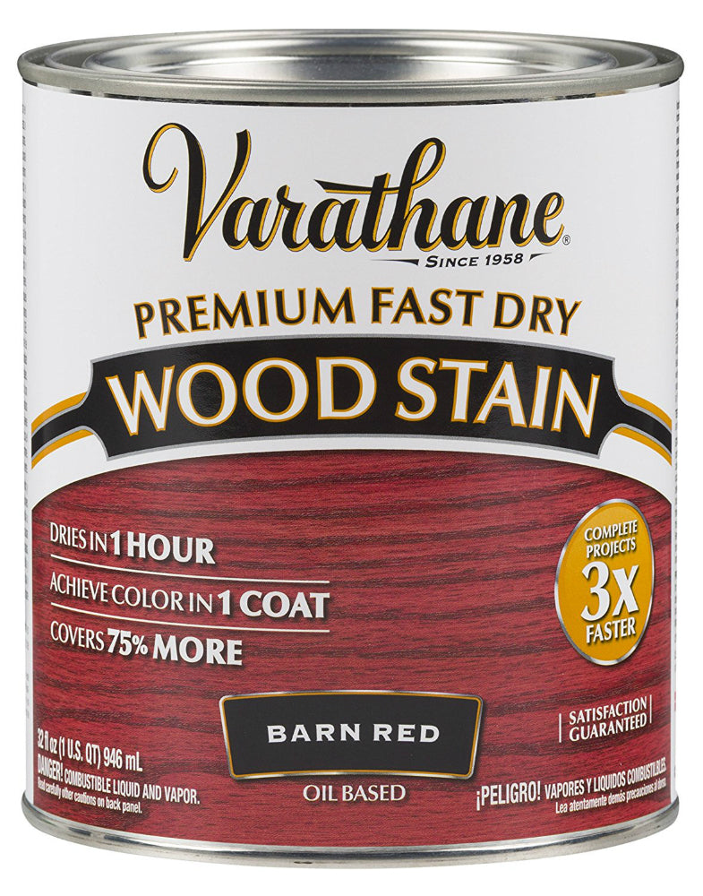 Varathane® 307414 Premium Fast Dry Oil-Based Wood Stain, Barn Red, 1 Qt