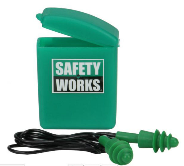 Safety Works® SWX00353 Triple-Flanged Rubber Ear Plugs with Case