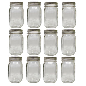 Ball® 1440061501 Smooth-Sided Regular Mouth Glass Mason Jars, Pint, 12-Pack