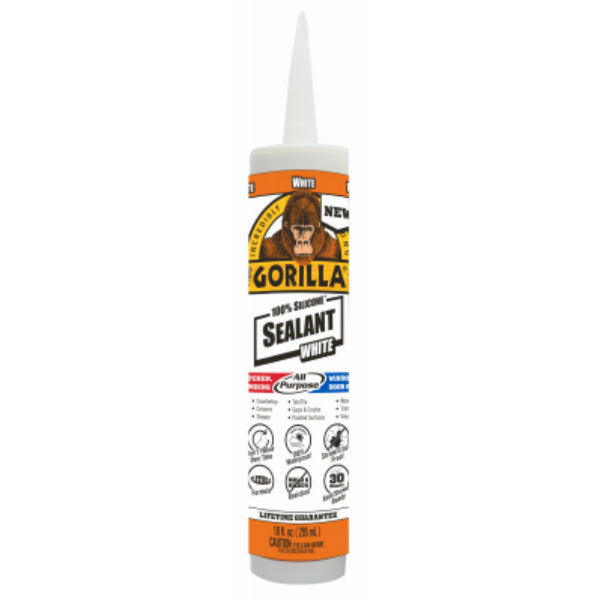 Gorilla® 8060002 All-Purpose 100% Silicone Sealant, White, 10 Oz