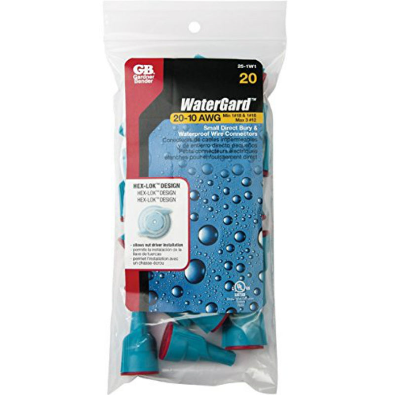 Gardner Bender® 25-1W1 Watergard Small Direct Bury Wire Connectors, Blue, 20-Pack