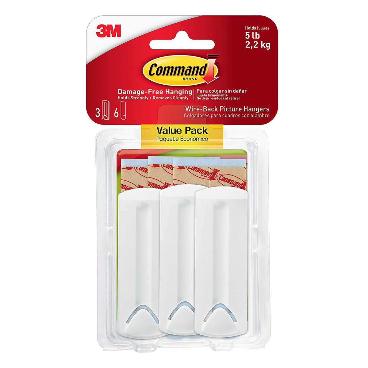 Command 17043-ES Wire-Backed Picture Hanging Hooks Value Pack, Large, 3 Pack