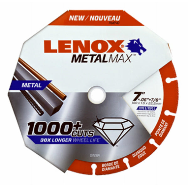 Lenox® 1972924 Metalmax™ Angle Grinder Diamond Edge Cut-Off Wheel, 7" x 7/8"