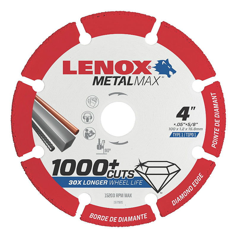Lenox® 1972920 Metalmax™ Angle Grinder Diamond Edge Cut-Off Wheel, 4" x 5/8"