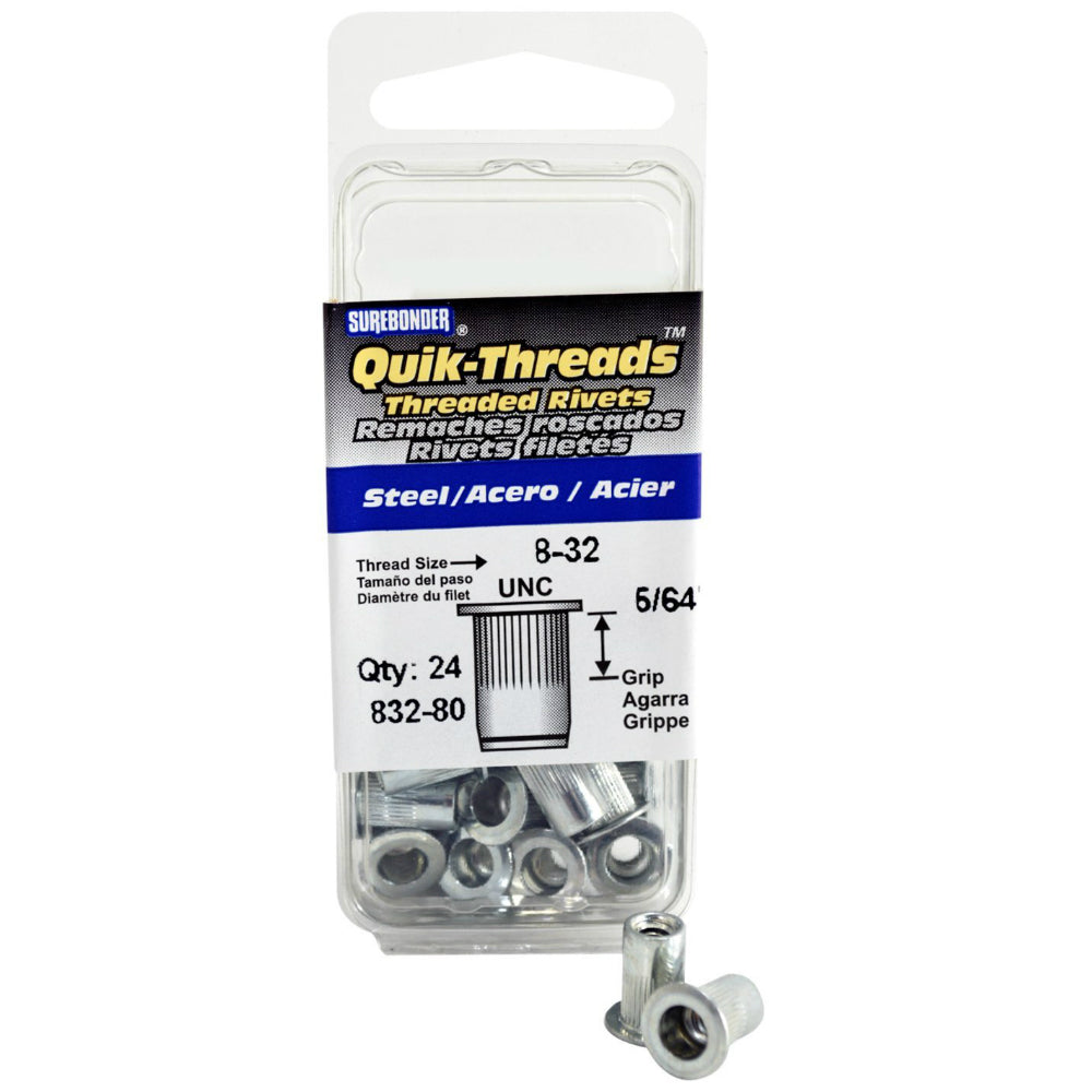 Surebonder™ 832-80 Quik-Threads™ Steel Threaded Insert Rivets, 0.020-0.080