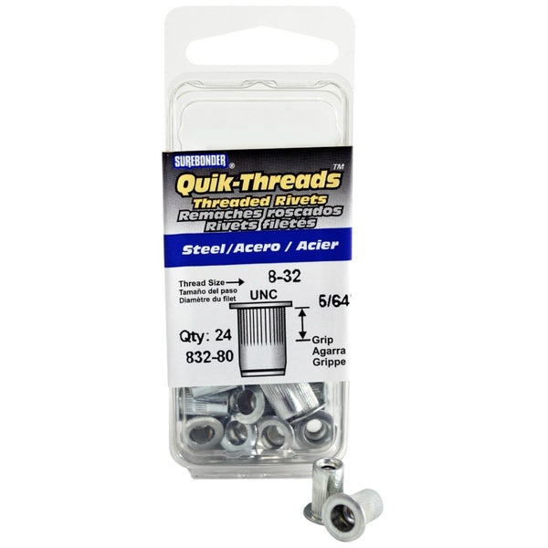 Surebonder™ 832-80 Quik-Threads™ Steel Threaded Insert Rivets, 0.020-0.080