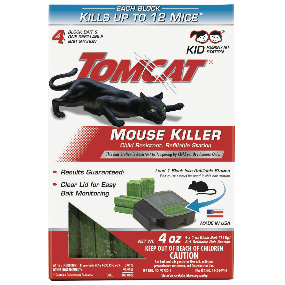Tomcat® 0371110 Child Resistant Mouse Killer w/ Refillable Station & Block Bait