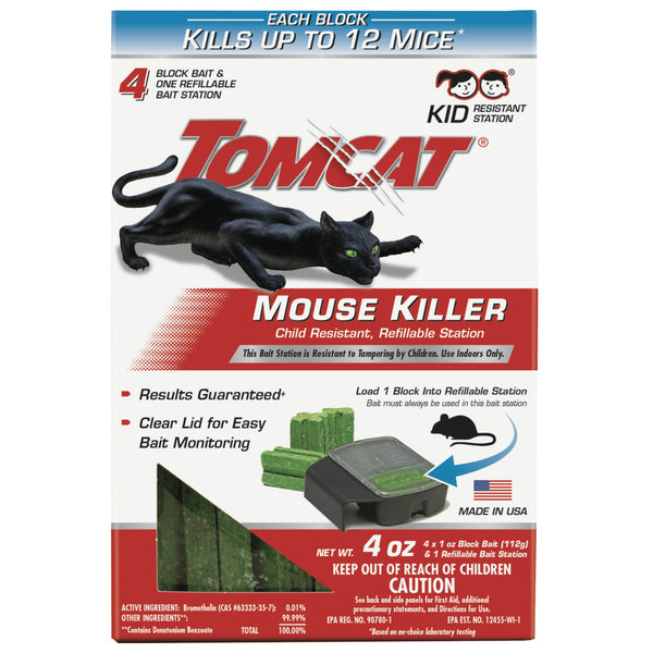 Tomcat® 0371110 Child Resistant Mouse Killer w/ Refillable Station & Block Bait