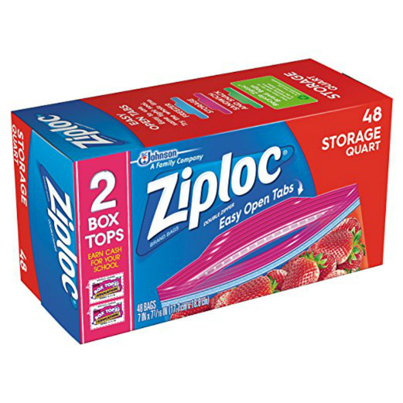 Ziploc® 00310 Storage Bag with Smart Zip Plus® Seal, 1 Qt, 48 Count