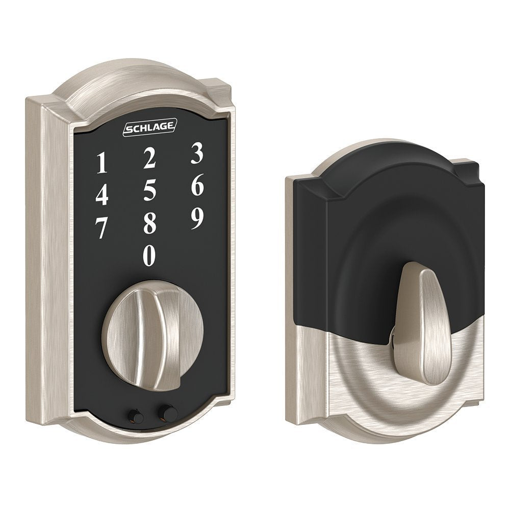 Schlage® BE375VCAM619 Touch Keyless Touchscreen Deadbolt w/Camelot Trim, Satin Nickel
