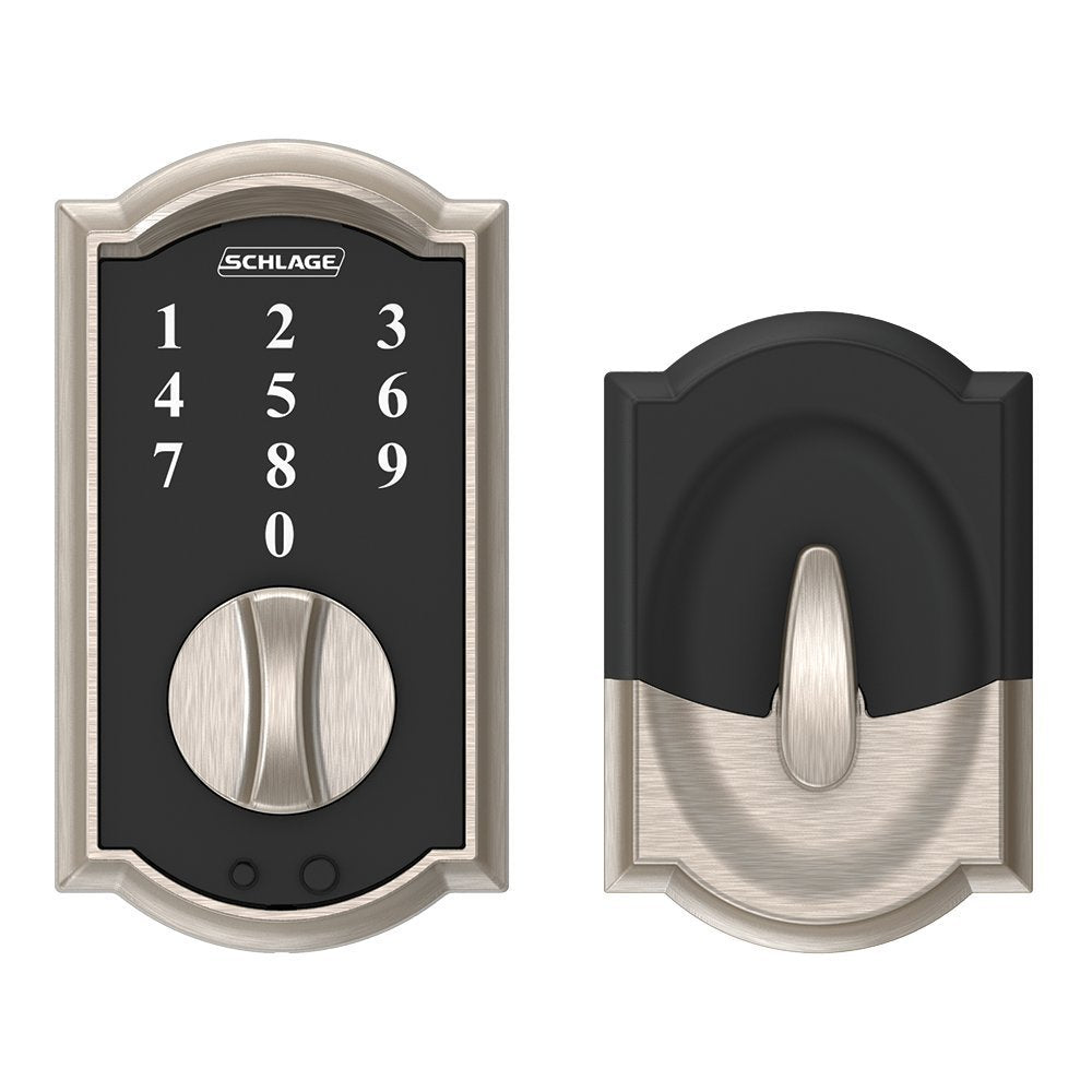 Schlage® BE375VCAM619 Touch Keyless Touchscreen Deadbolt w/Camelot Trim, Satin Nickel