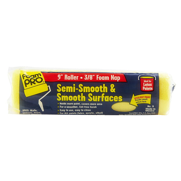 FoamPRO® 9 Foam Smooth & Semi-Smooth Surface Paint Roller Cover, 9" x 3/8" Nap