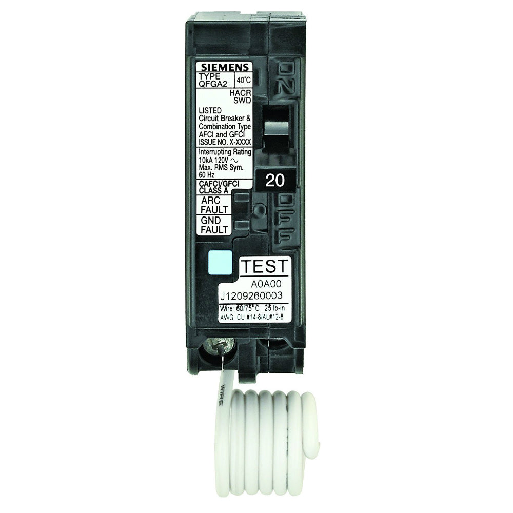 Siemens Q120DF Dual Function AFCI/GFCI Circuit Breaker, Single Pole, 120V, 20A
