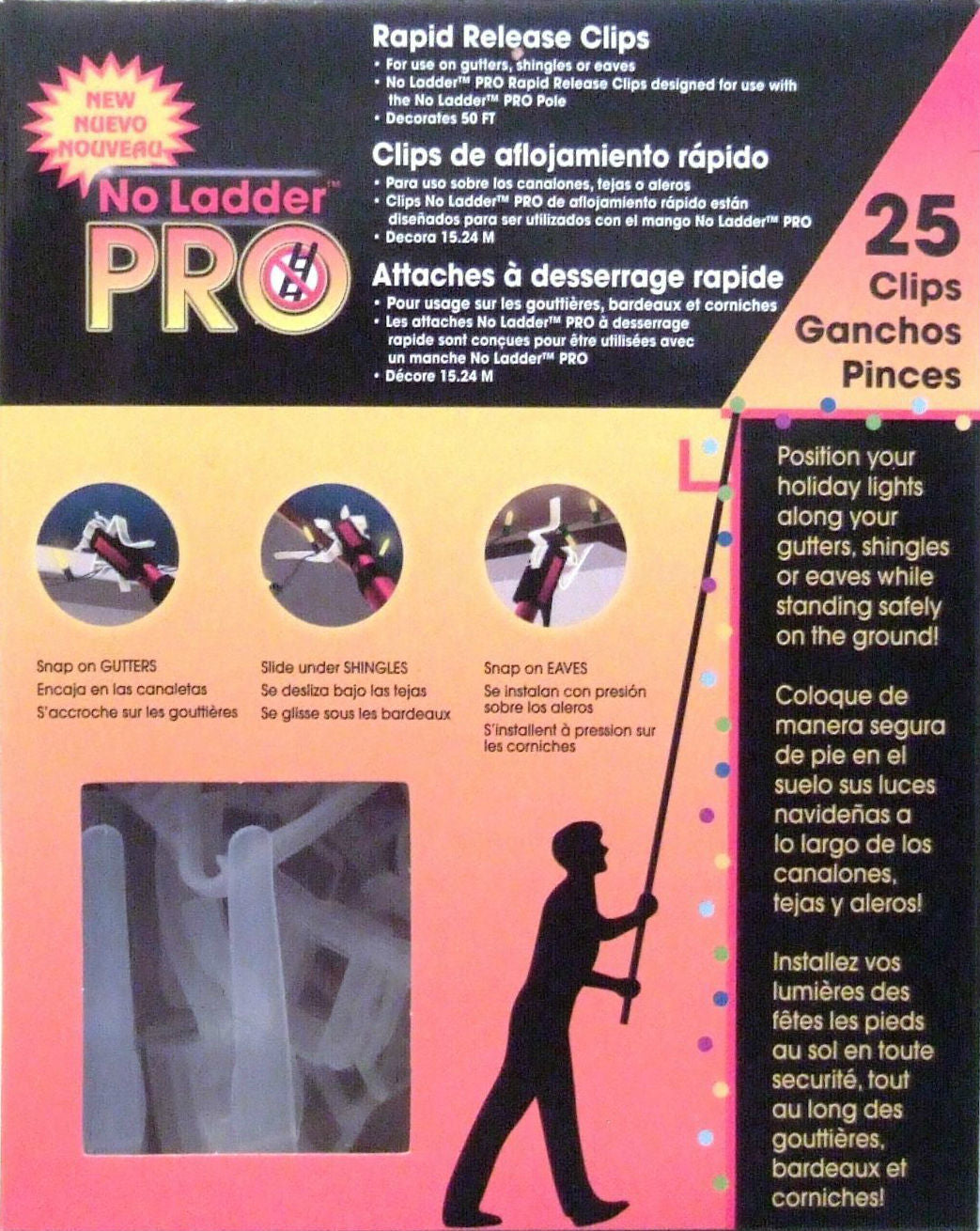 Dyno 74029-25C No Ladder™ Pro Rapid Release Christmas Light Clips, 25-Count
