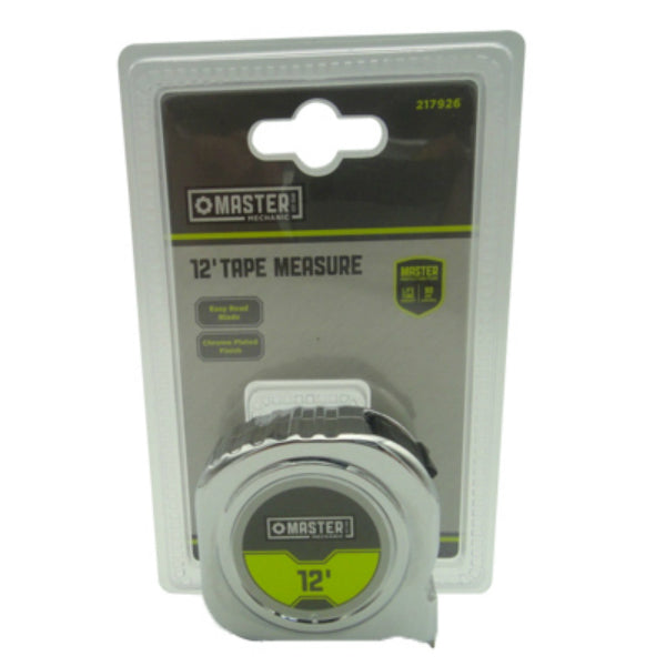 Master Mechanic 217926 Tape Measure with Belt Clip & Chrome Case, 5/8" x 12'