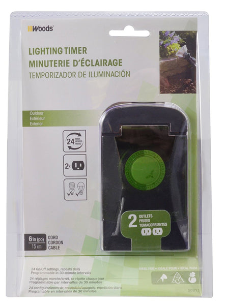 Woods® 50011 Outdoor 24-Hour Mechanical Outlet Programmable Timer