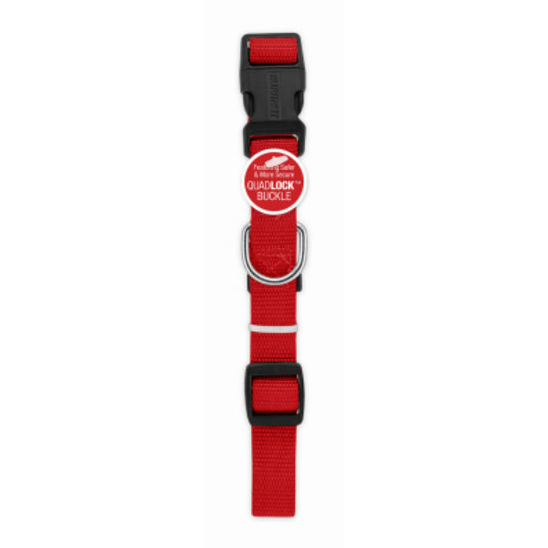 Pet Expert 31878TV Nylon Dog Collar with Quadlock™ Buckle, Red, 1" x 18-26"