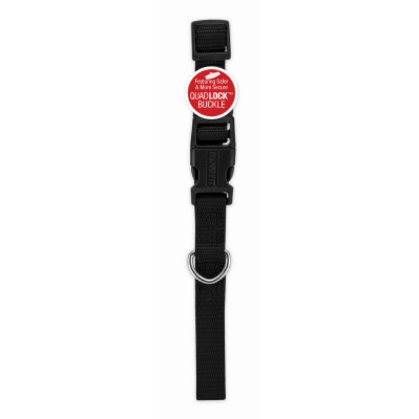 Pet Expert 31839TV Nylon Dog Collar with Quadlock™ Buckle, Black, 3/8" x 8-12"