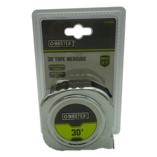 Master Mechanic 217929 Tape Measure with Belt Clip & Chrome Case, 1" x 30'