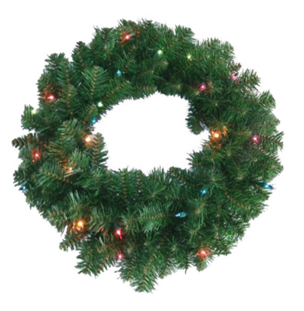 Holiday 236-W7130-24M025 PVC Artificial Wreath w/120 Tips & 25 Multi Lights, 24"