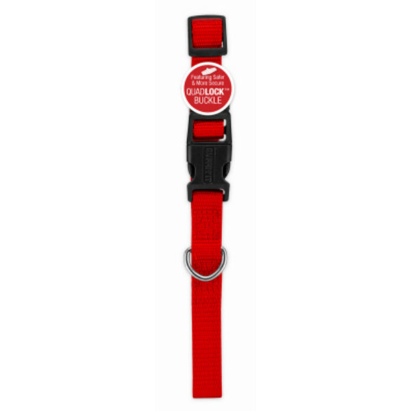 Pet Expert 31880TV Nylon Dog Collar with Quadlock™ Buckle, Red, 5/8" x 10-16"