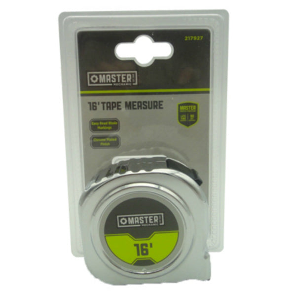 Master Mechanic 217927 Tape Measure with Belt Clip & Chrome Case, 3/4" x 16'