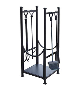 Panacea 15234 Log Bin & Fireplace Tool Set Hearth Center, Black, 5-Piece
