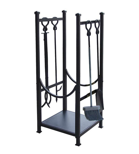 Panacea 15234 Log Bin & Fireplace Tool Set Hearth Center, Black, 5-Piece
