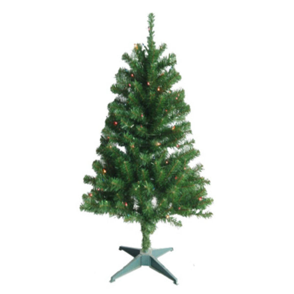 Puleo 236-T7132-40M1 PVC Artificial Christmas Tree 4', Green, 100 Multi Lights