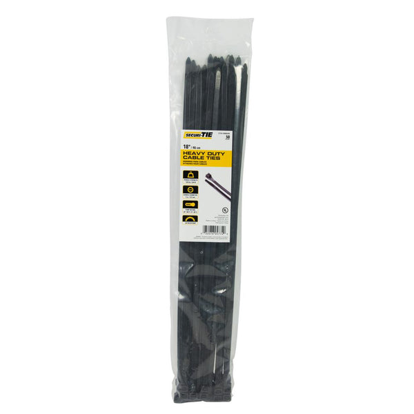 Gardner Bender® CT18-12050UVB Heavy Duty Cable Ties, UV Black, 18", 50-Pack