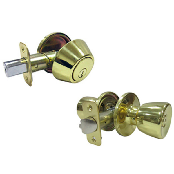 Taiwan Fu Hsing BS7L1B-KD Keyed Entry Lockset & 1 Single Cylinder Deadbolt, Polish Brass