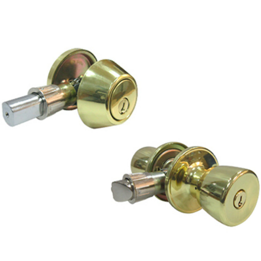Taiwan Fu Hsing BS7L1B-MH-KA2 Keyed Entry Lockset & 1-Cylinder Deadbolt, Polish Brass