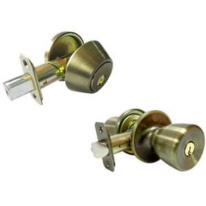 Taiwan Fu Hsing BS8L1B-KA3 Keyed Entry Lockset & Single Cylinder Deadbolt, Antique Brass