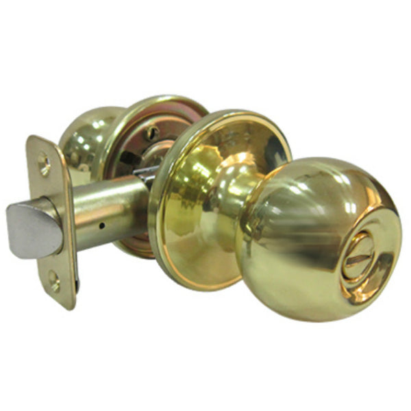 Taiwan Fu Hsing T3710B Ball Knob Style Privacy Lockset for Bed & Bath, Polished Brass