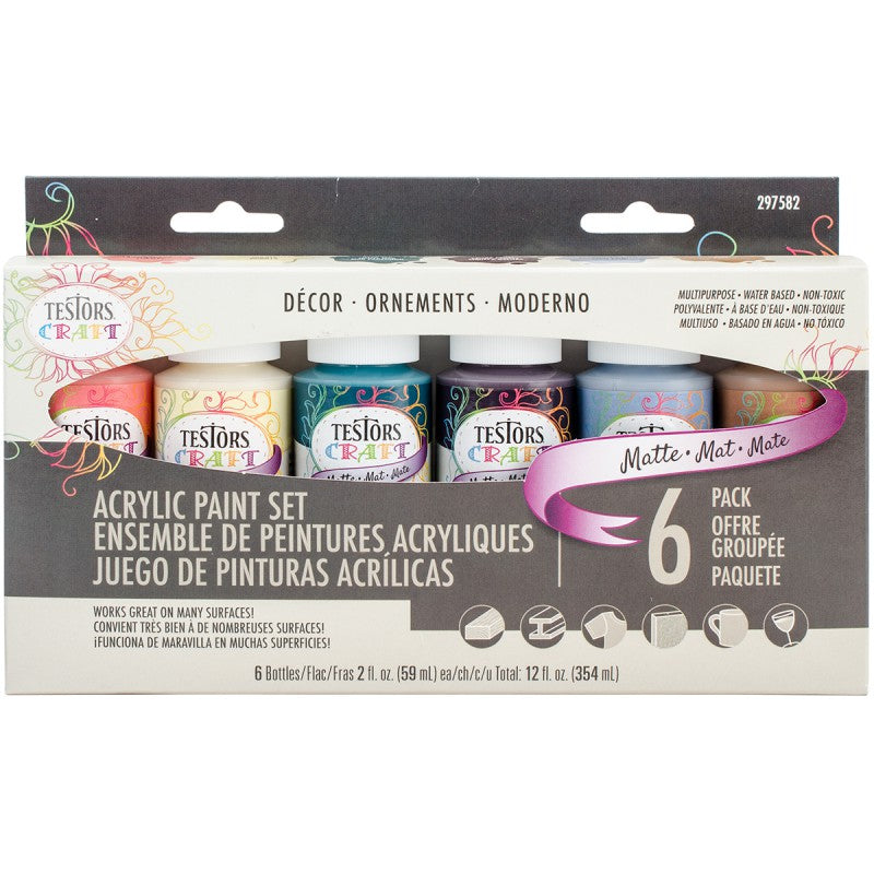 Testors® 297582 Matte Acrylic Craft Paint Set, 2 Oz, 6-Pack