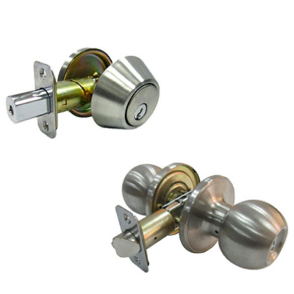 Taiwan Fu Hsing B36L1B-KA3 Keyed Tubular Entry Lockset & Single Cylinder Deadbolt, Stainless Steel