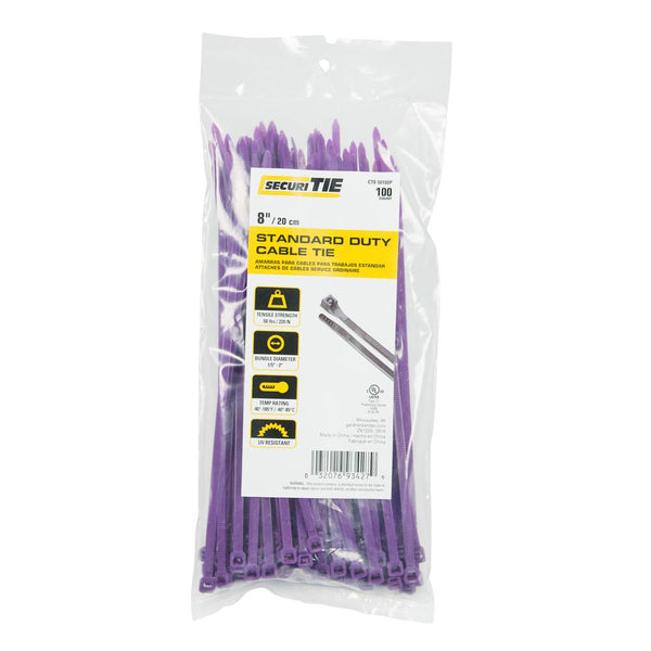 Gardner Bender® CT8-50100P SecuriTie Standard Duty Cable Tie, Purple, 8", 100-Pk